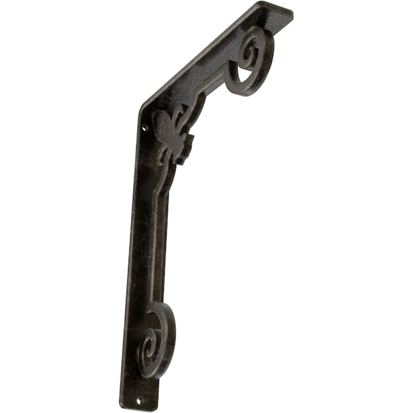 Ekena Millwork Fleur De Lis Wrought Iron Bracket, (Single center brace), Antiqued Warm Sil 1 1/2"W x 7 1/2"D x 10"H BKTM01X07X10SFLAWS - main
